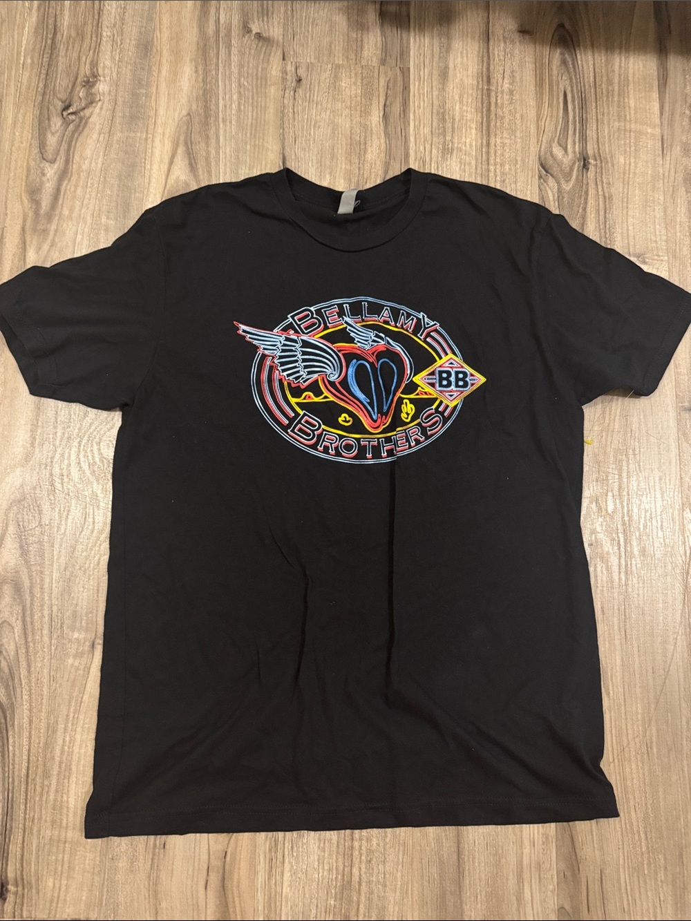 Next Level Apparel Black Tee with Multicolor Bellamy Brothers Graphic